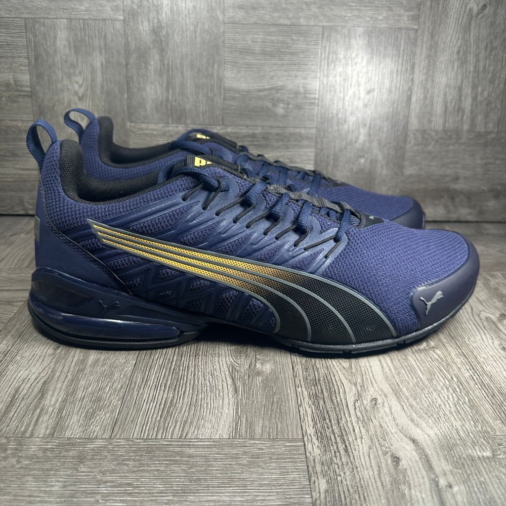 Puma Voltaic Evo Sneaker Mens 13 Navy Blue Gold Running Training NEW 379601-16